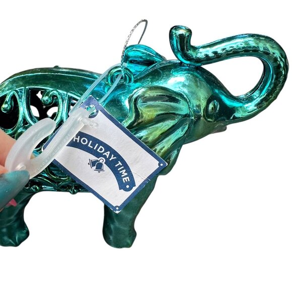 Holiday Time Elephant Ornament Iridescent Teal 6x4" Christmas Decor - Picture 7 of 8